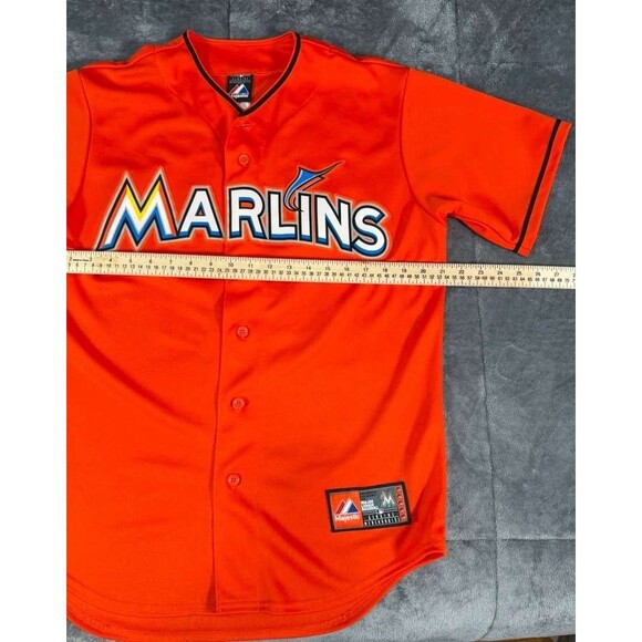 Miami Marlins Jersey Mens Medium Orange MLB Baseball Giancarlo Stanton Majestic - Picture 5 of 15